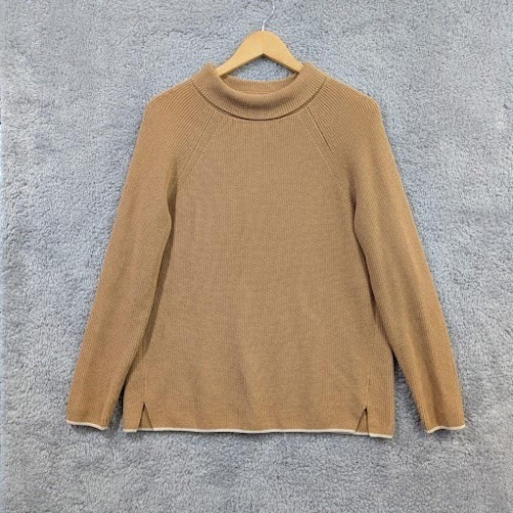 Talbots Sweater Women's Medium Camel Brown Pima Cotton Roll Neck Pullover Raglan